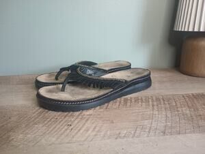 Vtg Mudd Boho Festival Thong Sandals 7.5 Black Fringe Beaded Whimsigoth Y2K